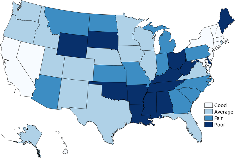 No state had a better infant mortality rate than the European countries used as a comparison, but the best-performing states only had rates that were around 50 percent higher, while the worst had rates over 200 percent higher.